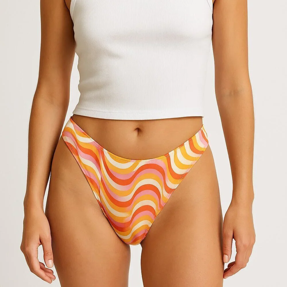 L*Space Whiplash Bikini Bottom Bitsy Cut Size L NWT Multicolor Retro Print